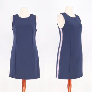 LILLY PULITZER Mila Scuba Sheath Mini Dress Navy/Pink Embroidery Size L